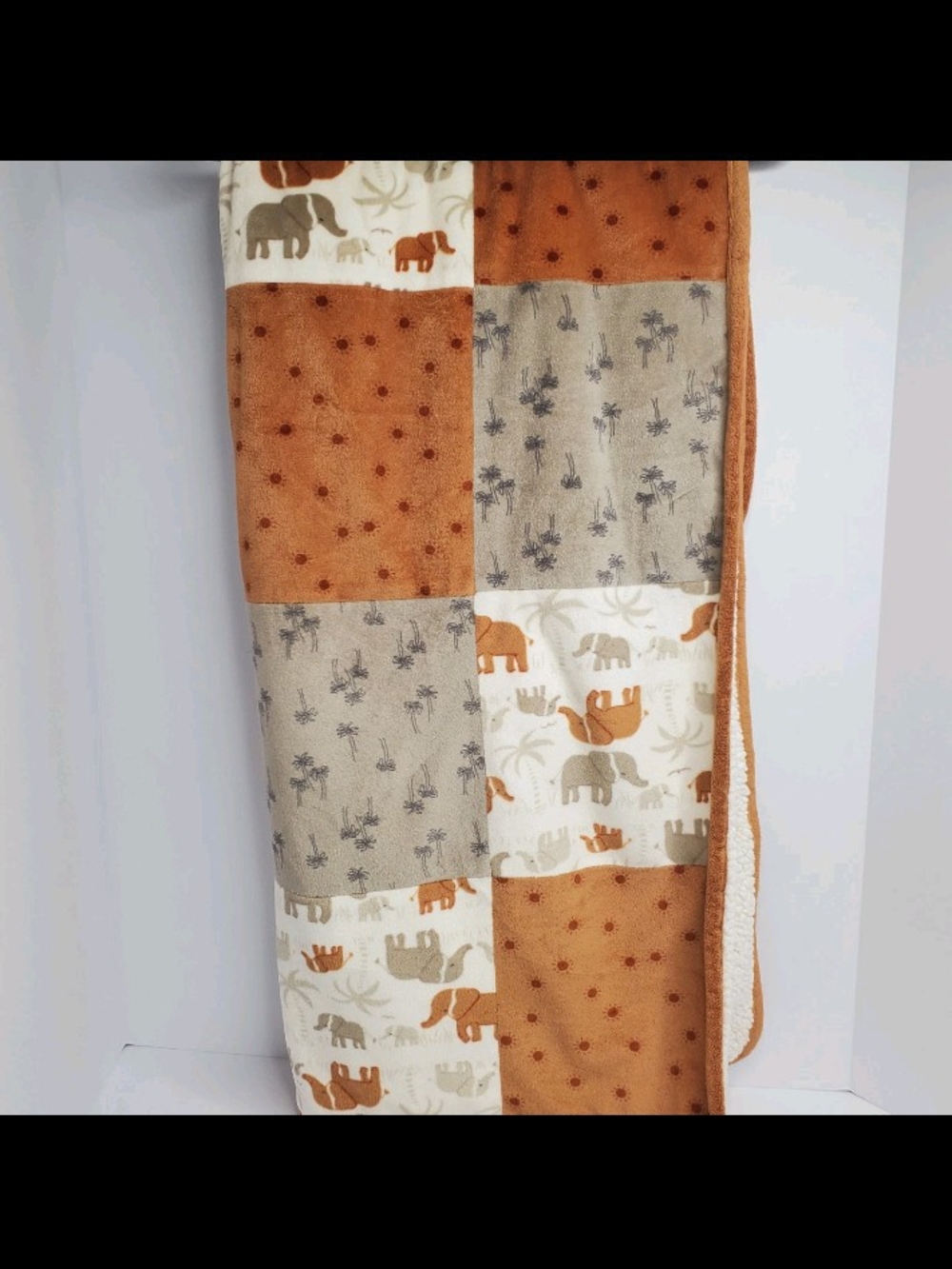 Modern Moments by Gerber Patchwork Baby Blanket Sherpa Brown Gray Elephant